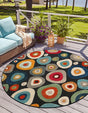 Multicolor Black 6' 1 x 6' 1 Outdoor Casablanca Round Area Rug Weather Resistant for Patio, Deck, Terrace, Balcony, Porch Polypropylene Vivid Colorful Modern Carpet for Sale at Rug Engine