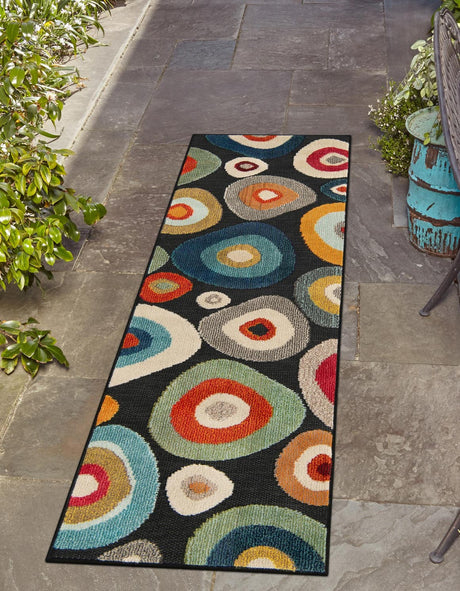 Multicolor Black 2' x 6' 1 Outdoor Casablanca Runner Area Rug Weather Resistant for Patio, Deck, Terrace, Balcony, Porch Polypropylene Vivid Colorful Modern Carpet for Sale at Rug Engine