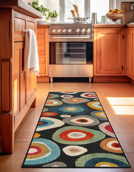 Multicolor Black 2' x 6' 1 Outdoor Casablanca Runner Area Rug Weather Resistant for Patio, Deck, Terrace, Balcony, Porch Polypropylene Vivid Colorful Modern Carpet for Sale at Rug Engine