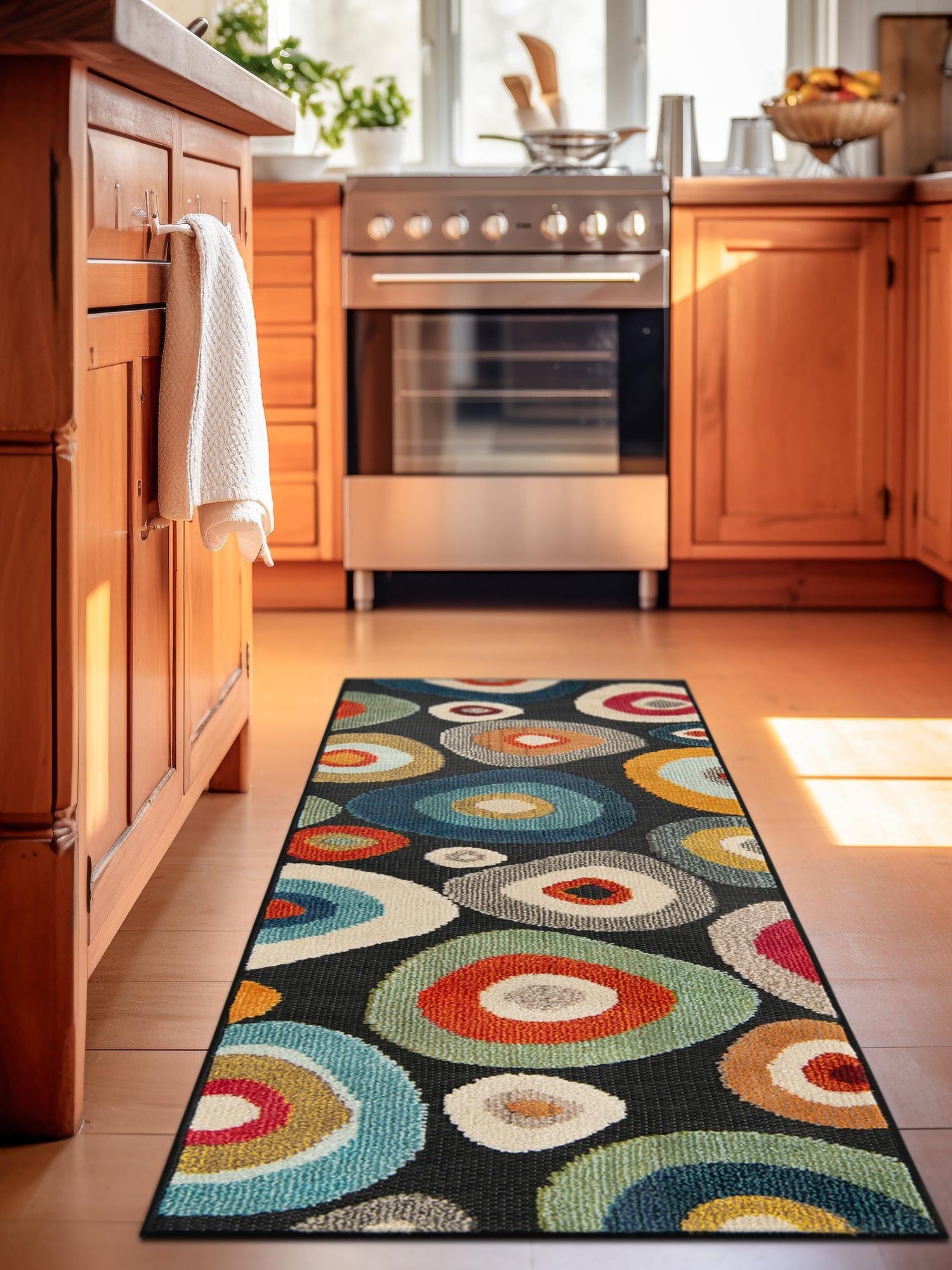 Multicolor Black 2' 7 x 12' Outdoor Casablanca Runner Area Rug Weather Resistant for Patio, Deck, Terrace, Balcony, Porch Polypropylene Vivid Colorful Modern Carpet for Sale at Rug Engine