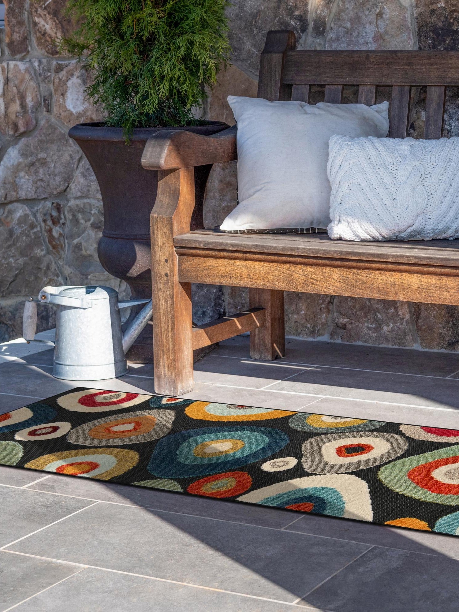 Multicolor Black 2' 7 x 10' Outdoor Casablanca Runner Area Rug Weather Resistant for Patio, Deck, Terrace, Balcony, Porch Polypropylene Vivid Colorful Modern Carpet for Sale at Rug Engine