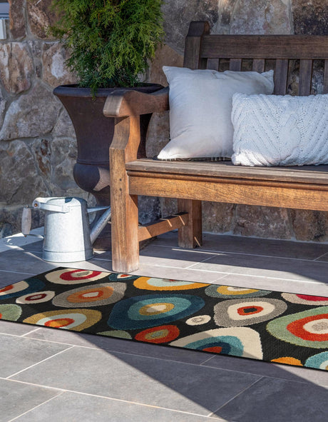 Multicolor Black 2' 7 x 12' Outdoor Casablanca Runner Area Rug Weather Resistant for Patio, Deck, Terrace, Balcony, Porch Polypropylene Vivid Colorful Modern Carpet for Sale at Rug Engine