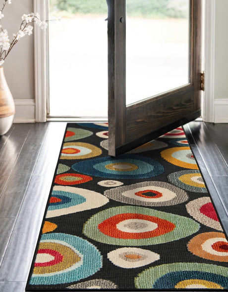 Multicolor Black 2' 7 x 10' Outdoor Casablanca Runner Area Rug Weather Resistant for Patio, Deck, Terrace, Balcony, Porch Polypropylene Vivid Colorful Modern Carpet for Sale at Rug Engine