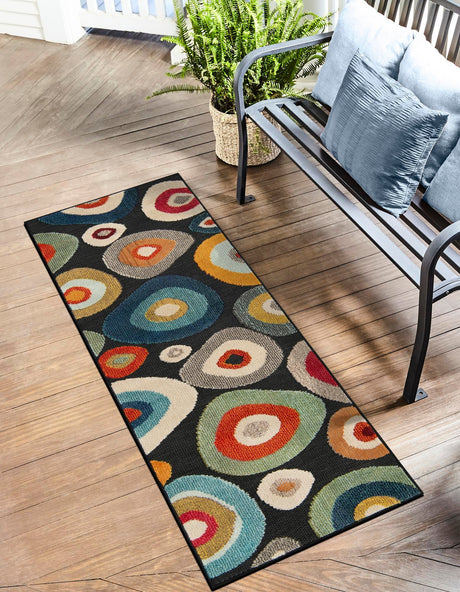 Multicolor Black 2' 7 x 10' Outdoor Casablanca Runner Area Rug Weather Resistant for Patio, Deck, Terrace, Balcony, Porch Polypropylene Vivid Colorful Modern Carpet for Sale at Rug Engine