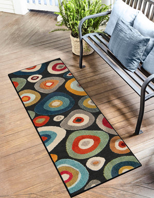 Multicolor Black 2' x 6' 1 Outdoor Casablanca Runner Area Rug Weather Resistant for Patio, Deck, Terrace, Balcony, Porch Polypropylene Vivid Colorful Modern Carpet for Sale at Rug Engine
