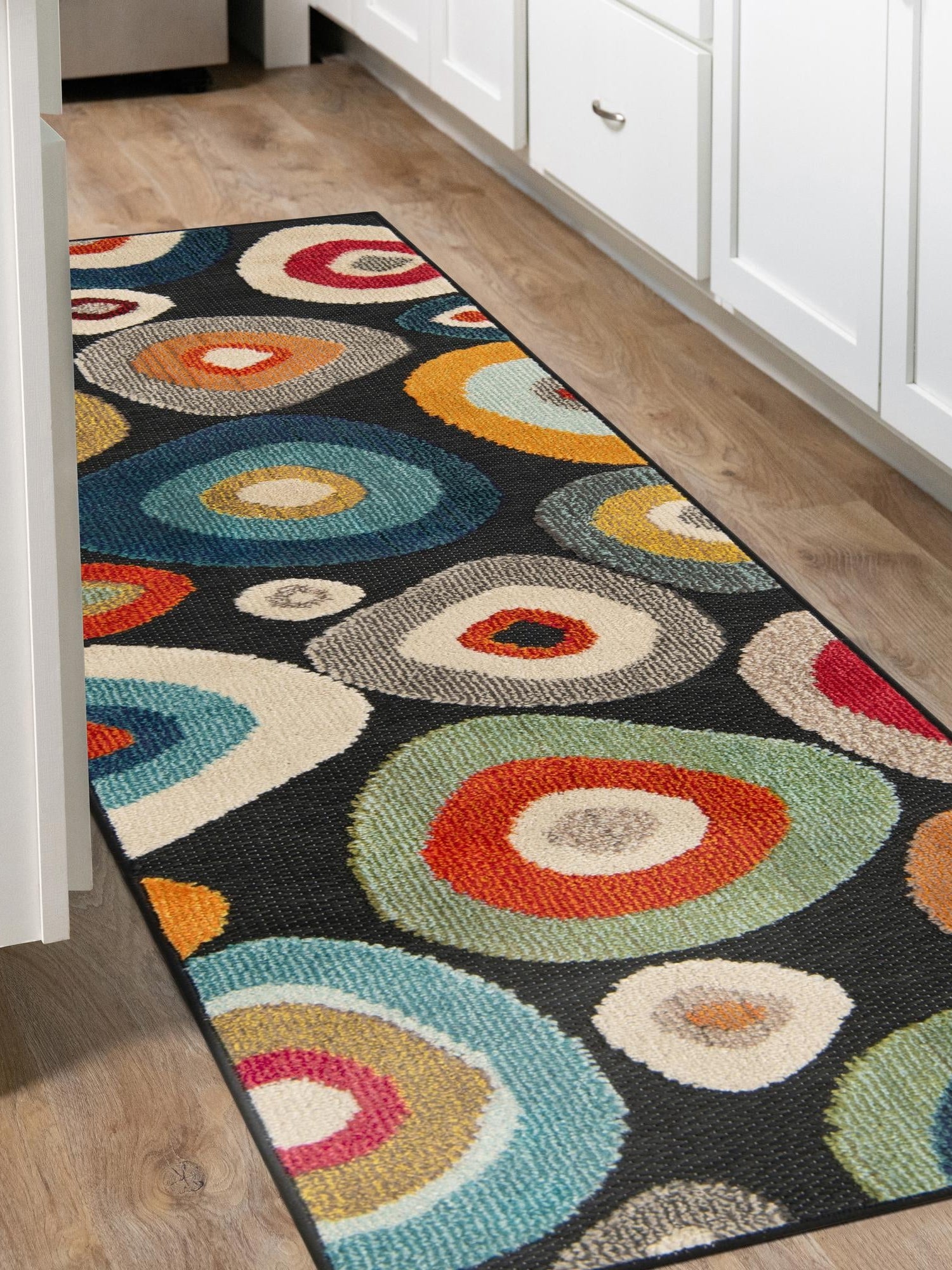 Multicolor Black 2' x 6' 1 Outdoor Casablanca Runner Area Rug Weather Resistant for Patio, Deck, Terrace, Balcony, Porch Polypropylene Vivid Colorful Modern Carpet for Sale at Rug Engine