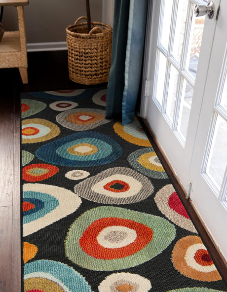 Multicolor Black 2' 7 x 10' Outdoor Casablanca Runner Area Rug Weather Resistant for Patio, Deck, Terrace, Balcony, Porch Polypropylene Vivid Colorful Modern Carpet for Sale at Rug Engine