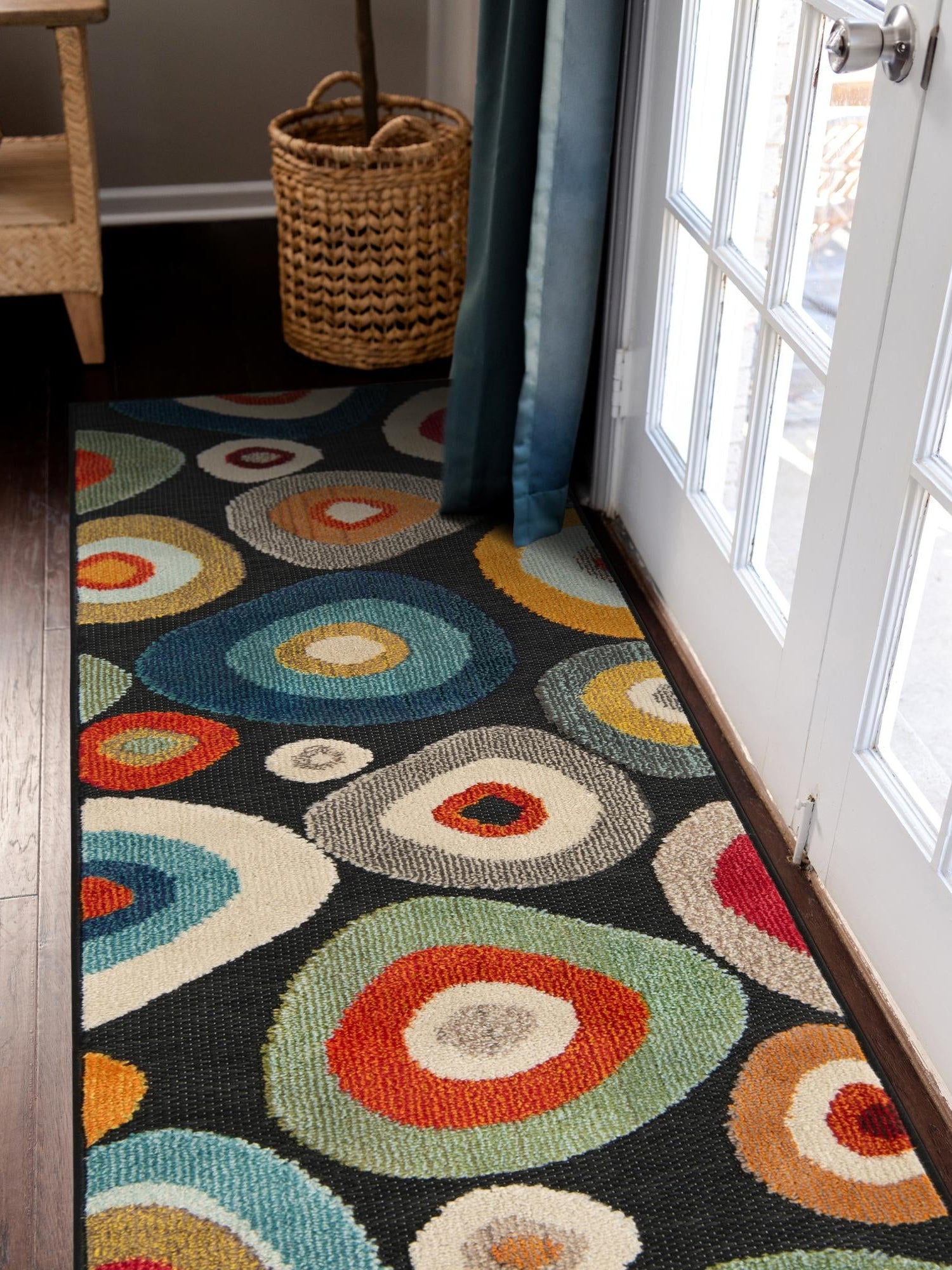 Multicolor Black 2' x 6' 1 Outdoor Casablanca Runner Area Rug Weather Resistant for Patio, Deck, Terrace, Balcony, Porch Polypropylene Vivid Colorful Modern Carpet for Sale at Rug Engine