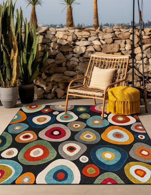 Multicolor Black 10' x 10' Outdoor Casablanca Square Area Rug Weather Resistant for Patio, Deck, Terrace, Balcony, Porch Polypropylene Vivid Colorful Modern Carpet for Sale at Rug Engine