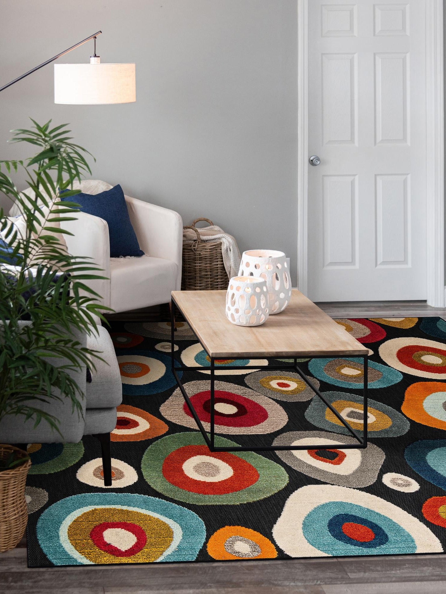 Multicolor Black 10' x 10' Outdoor Casablanca Square Area Rug Weather Resistant for Patio, Deck, Terrace, Balcony, Porch Polypropylene Vivid Colorful Modern Carpet for Sale at Rug Engine
