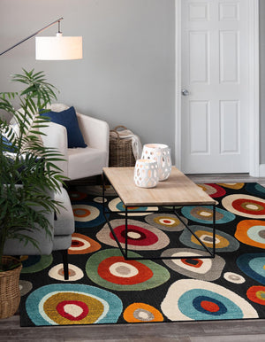 Multicolor Black 10' x 10' Outdoor Casablanca Square Area Rug Weather Resistant for Patio, Deck, Terrace, Balcony, Porch Polypropylene Vivid Colorful Modern Carpet for Sale at Rug Engine