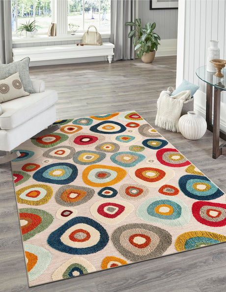 Multicolor Beige 4' 1 x 6' 1 Outdoor Casablanca Rectangle Area Rug Weather Resistant for Patio, Deck, Terrace, Balcony, Porch Polypropylene Vivid Colorful Modern Carpet for Sale at Rug Engine