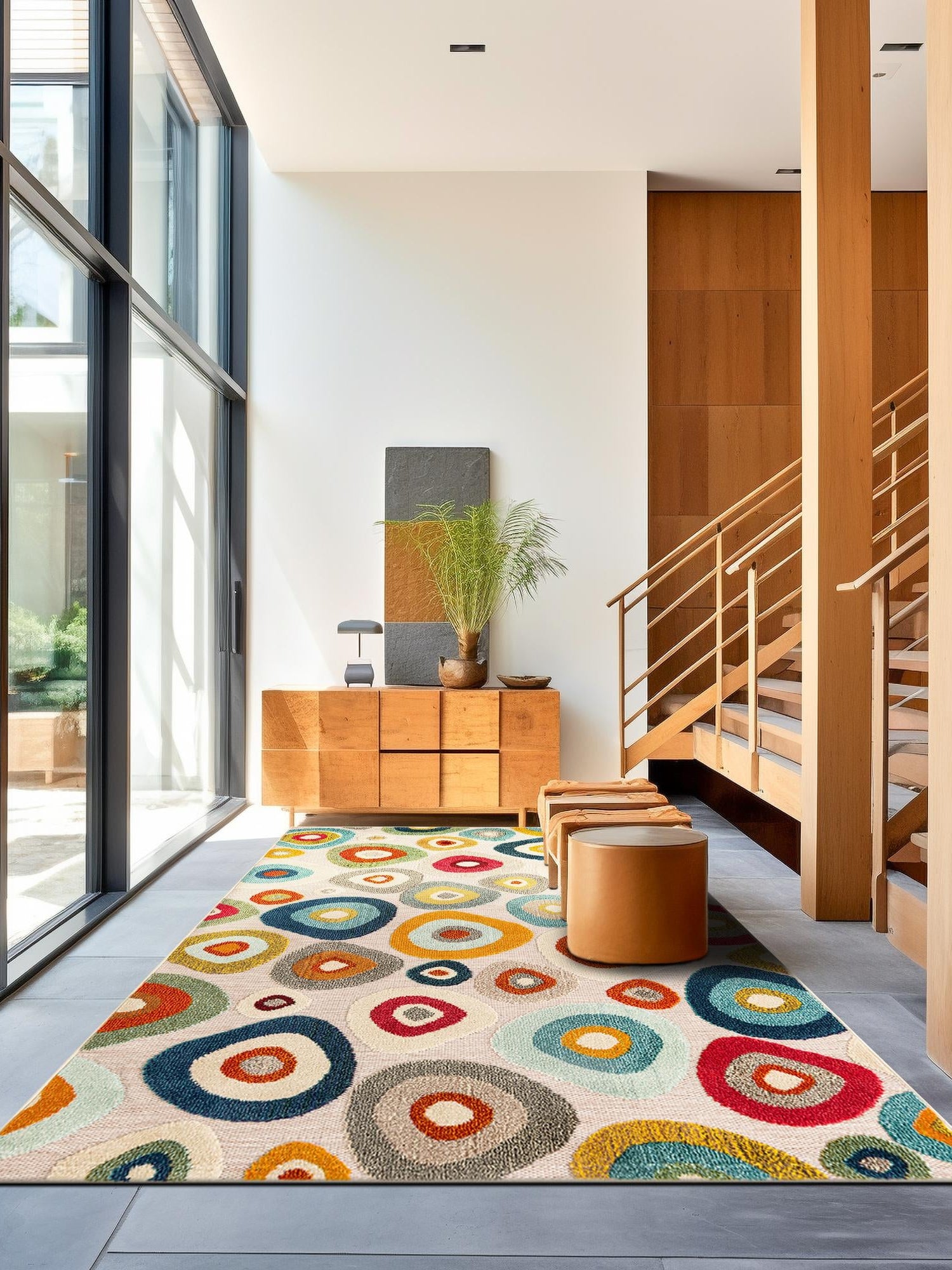 Multicolor Beige 7' 10 x 10' Outdoor Casablanca Rectangle Area Rug Weather Resistant for Patio, Deck, Terrace, Balcony, Porch Polypropylene Vivid Colorful Modern Carpet for Sale at Rug Engine