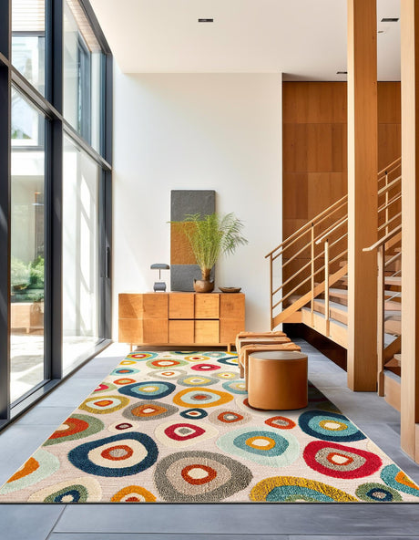 Multicolor Beige 5' 1 x 7' 1 Outdoor Casablanca Rectangle Area Rug Weather Resistant for Patio, Deck, Terrace, Balcony, Porch Polypropylene Vivid Colorful Modern Carpet for Sale at Rug Engine