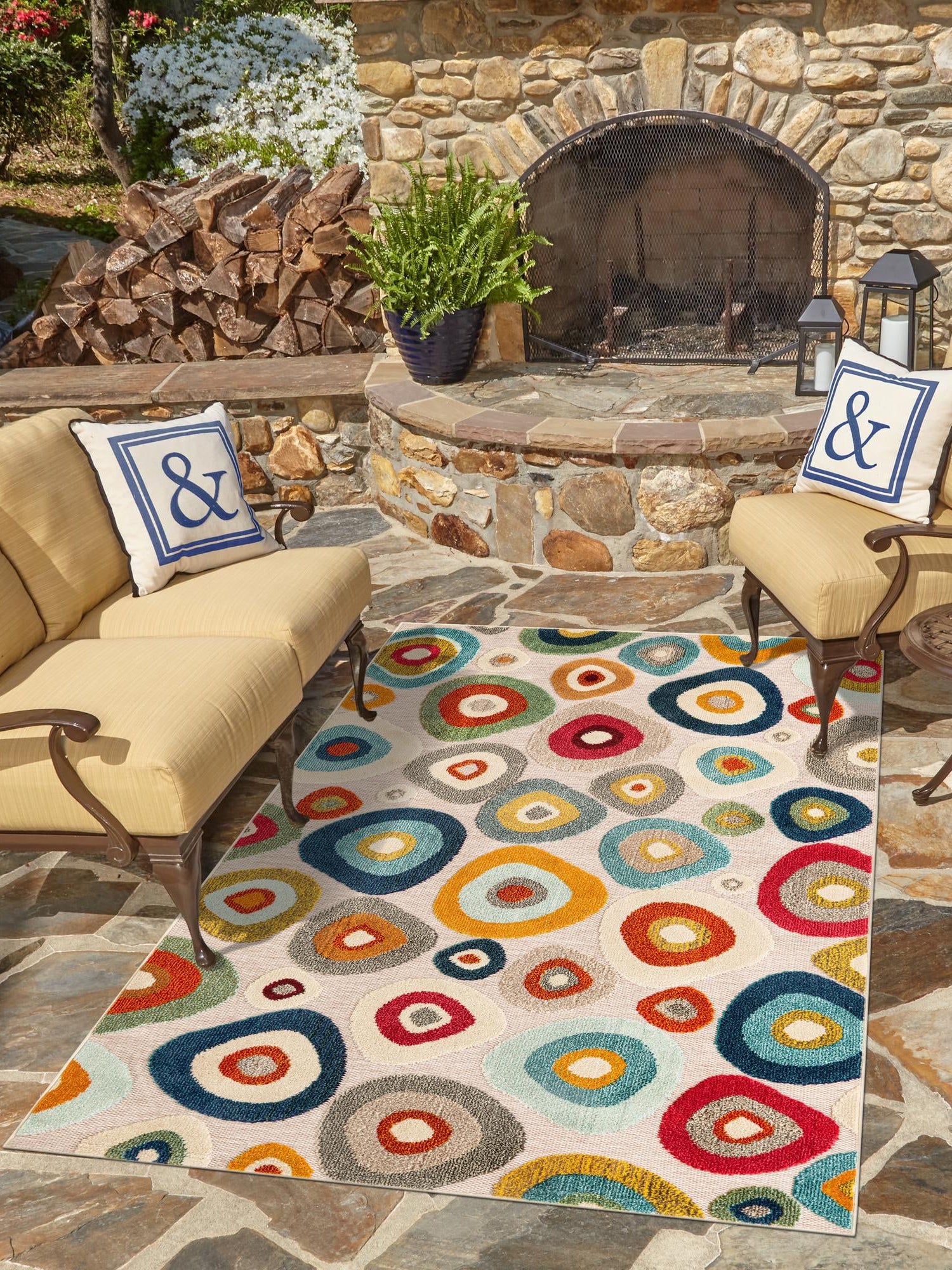 Multicolor Beige 9' x 12' Outdoor Casablanca Rectangle Area Rug Weather Resistant for Patio, Deck, Terrace, Balcony, Porch Polypropylene Vivid Colorful Modern Carpet for Sale at Rug Engine