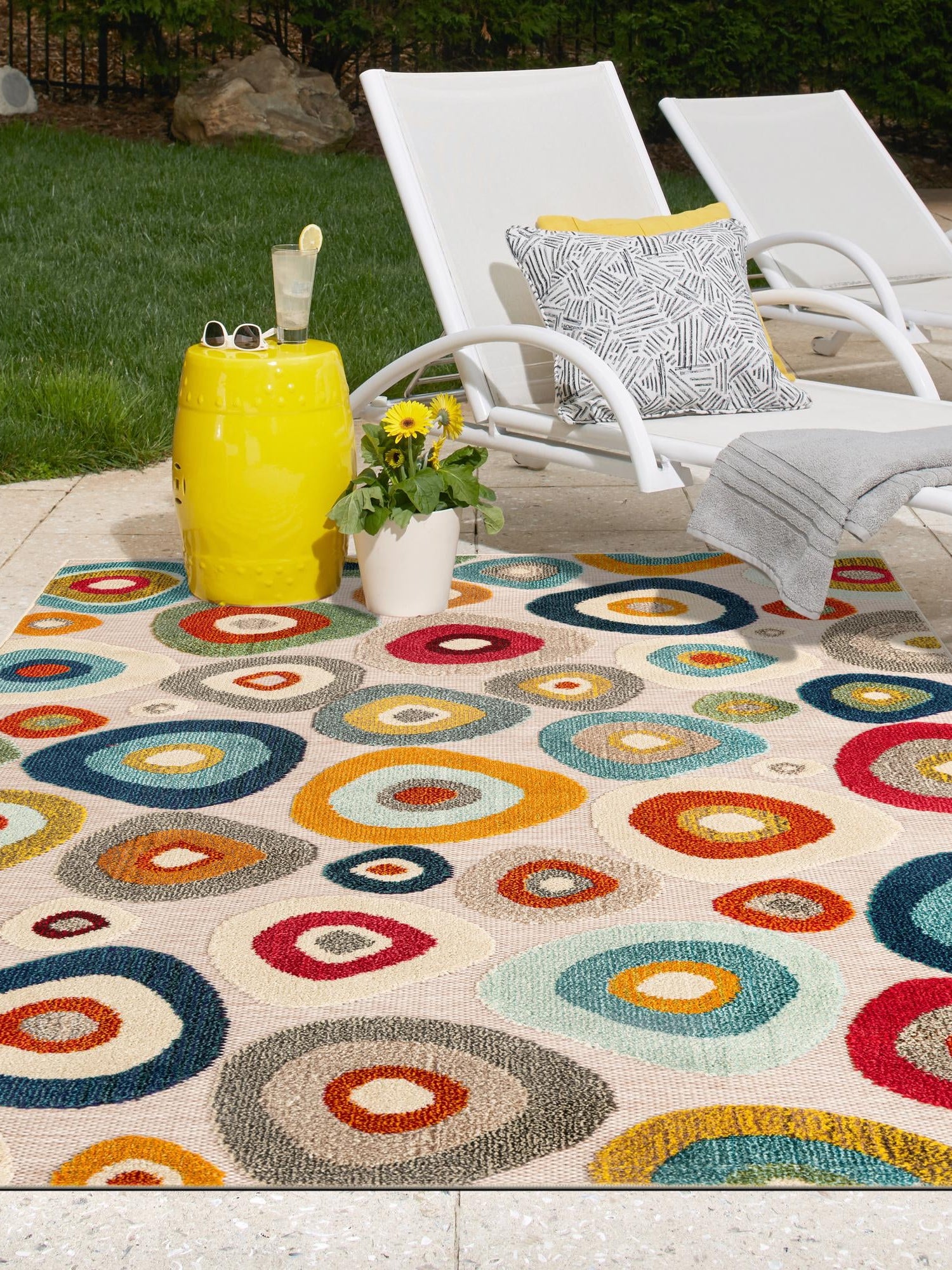 Multicolor Beige 4' 1 x 6' 1 Outdoor Casablanca Rectangle Area Rug Weather Resistant for Patio, Deck, Terrace, Balcony, Porch Polypropylene Vivid Colorful Modern Carpet for Sale at Rug Engine