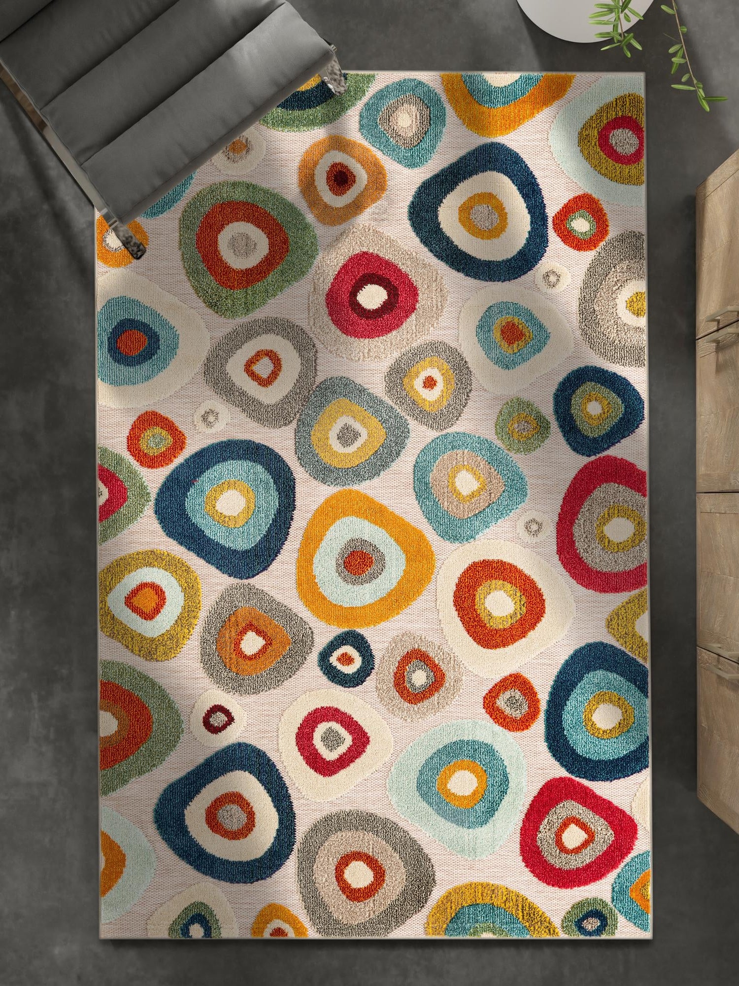 Multicolor Beige 5' 1 x 7' 1 Outdoor Casablanca Rectangle Area Rug Weather Resistant for Patio, Deck, Terrace, Balcony, Porch Polypropylene Vivid Colorful Modern Carpet for Sale at Rug Engine