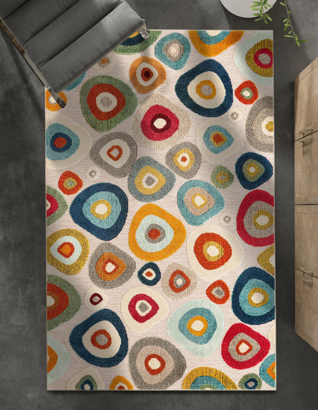 Multicolor Beige 4' 1 x 6' 1 Outdoor Casablanca Rectangle Area Rug Weather Resistant for Patio, Deck, Terrace, Balcony, Porch Polypropylene Vivid Colorful Modern Carpet for Sale at Rug Engine
