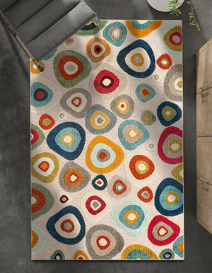 Multicolor Beige 6' 1 x 9' Outdoor Casablanca Rectangle Area Rug Weather Resistant for Patio, Deck, Terrace, Balcony, Porch Polypropylene Vivid Colorful Modern Carpet for Sale at Rug Engine