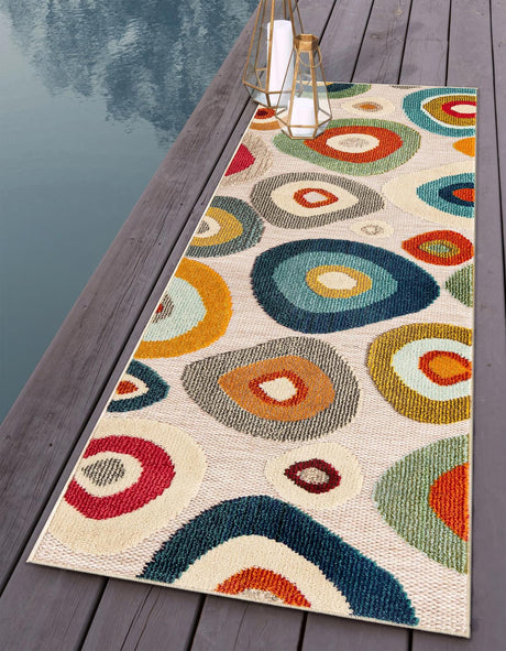 Multicolor Beige 2' x 6' 1 Outdoor Casablanca Runner Area Rug Weather Resistant for Patio, Deck, Terrace, Balcony, Porch Polypropylene Vivid Colorful Modern Carpet for Sale at Rug Engine