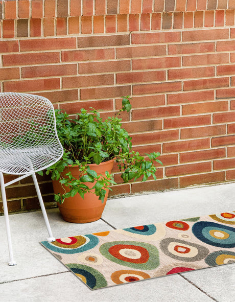 Multicolor Beige 2' x 8' Outdoor Casablanca Runner Area Rug Weather Resistant for Patio, Deck, Terrace, Balcony, Porch Polypropylene Vivid Colorful Modern Carpet for Sale at Rug Engine