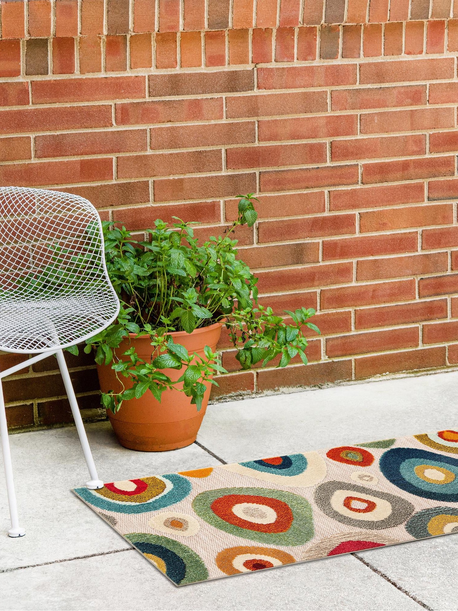 Multicolor Beige 2' x 5' 1 Outdoor Casablanca Runner Area Rug Weather Resistant for Patio, Deck, Terrace, Balcony, Porch Polypropylene Vivid Colorful Modern Carpet for Sale at Rug Engine
