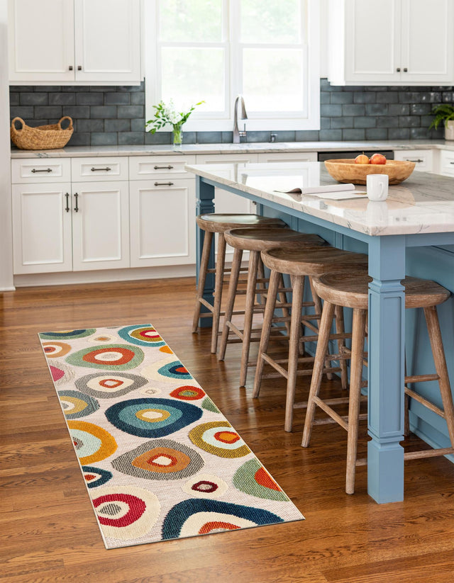 Multicolor Beige 2' 7 x 10' Outdoor Casablanca Runner Area Rug Weather Resistant for Patio, Deck, Terrace, Balcony, Porch Polypropylene Vivid Colorful Modern Carpet for Sale at Rug Engine