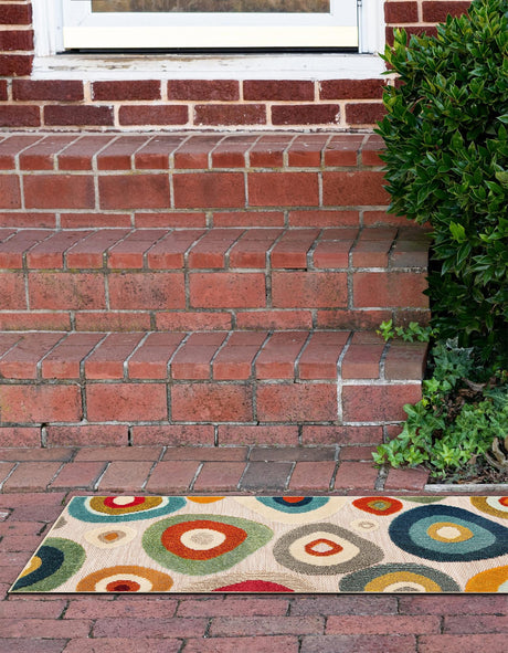 Multicolor Beige 2' x 5' 1 Outdoor Casablanca Runner Area Rug Weather Resistant for Patio, Deck, Terrace, Balcony, Porch Polypropylene Vivid Colorful Modern Carpet for Sale at Rug Engine