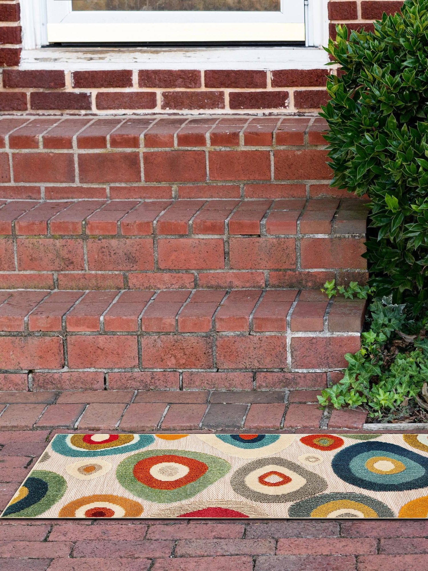 Multicolor Beige 2' 7 x 12' Outdoor Casablanca Runner Area Rug Weather Resistant for Patio, Deck, Terrace, Balcony, Porch Polypropylene Vivid Colorful Modern Carpet for Sale at Rug Engine