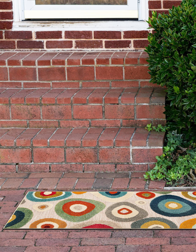 Multicolor Beige 2' 7 x 12' Outdoor Casablanca Runner Area Rug Weather Resistant for Patio, Deck, Terrace, Balcony, Porch Polypropylene Vivid Colorful Modern Carpet for Sale at Rug Engine