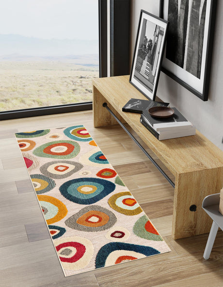 Multicolor Beige 2' 7 x 10' Outdoor Casablanca Runner Area Rug Weather Resistant for Patio, Deck, Terrace, Balcony, Porch Polypropylene Vivid Colorful Modern Carpet for Sale at Rug Engine