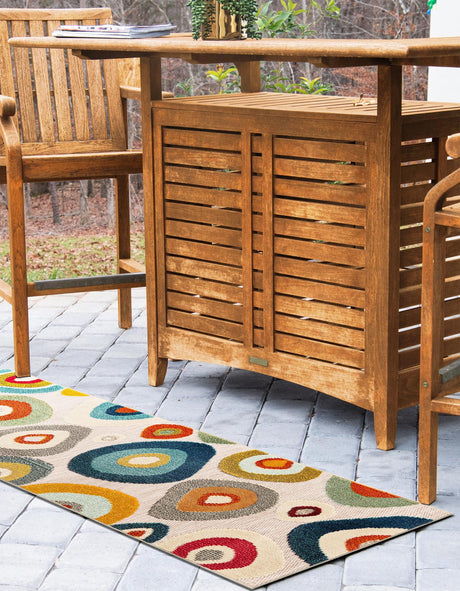 Multicolor Beige 2' 7 x 10' Outdoor Casablanca Runner Area Rug Weather Resistant for Patio, Deck, Terrace, Balcony, Porch Polypropylene Vivid Colorful Modern Carpet for Sale at Rug Engine