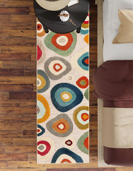 Multicolor Beige 2' x 5' 1 Outdoor Casablanca Runner Area Rug Weather Resistant for Patio, Deck, Terrace, Balcony, Porch Polypropylene Vivid Colorful Modern Carpet for Sale at Rug Engine
