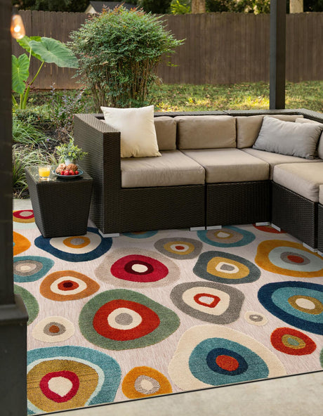 Multicolor Beige 10' x 10' Outdoor Casablanca Square Area Rug Weather Resistant for Patio, Deck, Terrace, Balcony, Porch Polypropylene Vivid Colorful Modern Carpet for Sale at Rug Engine