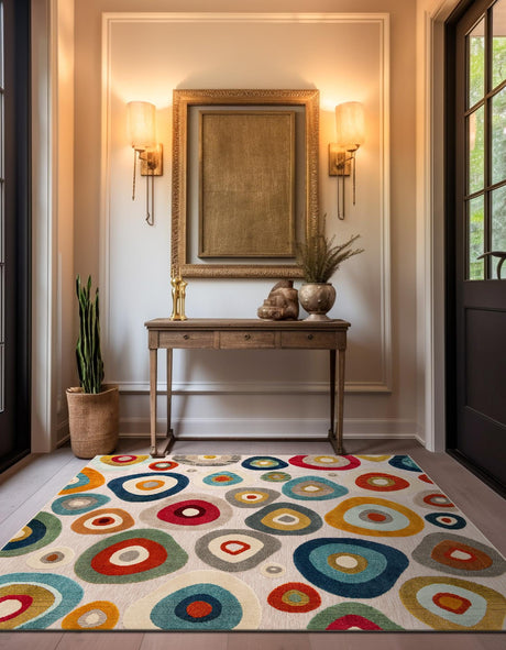 Multicolor Beige 10' x 10' Outdoor Casablanca Square Area Rug Weather Resistant for Patio, Deck, Terrace, Balcony, Porch Polypropylene Vivid Colorful Modern Carpet for Sale at Rug Engine