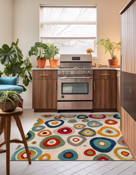 Multicolor Beige 10' x 10' Outdoor Casablanca Square Area Rug Weather Resistant for Patio, Deck, Terrace, Balcony, Porch Polypropylene Vivid Colorful Modern Carpet for Sale at Rug Engine