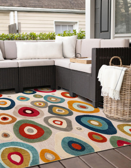 Multicolor Beige 10' x 10' Outdoor Casablanca Square Area Rug Weather Resistant for Patio, Deck, Terrace, Balcony, Porch Polypropylene Vivid Colorful Modern Carpet for Sale at Rug Engine