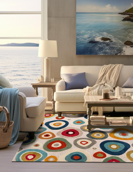 Multicolor Beige 10' x 10' Outdoor Casablanca Square Area Rug Weather Resistant for Patio, Deck, Terrace, Balcony, Porch Polypropylene Vivid Colorful Modern Carpet for Sale at Rug Engine