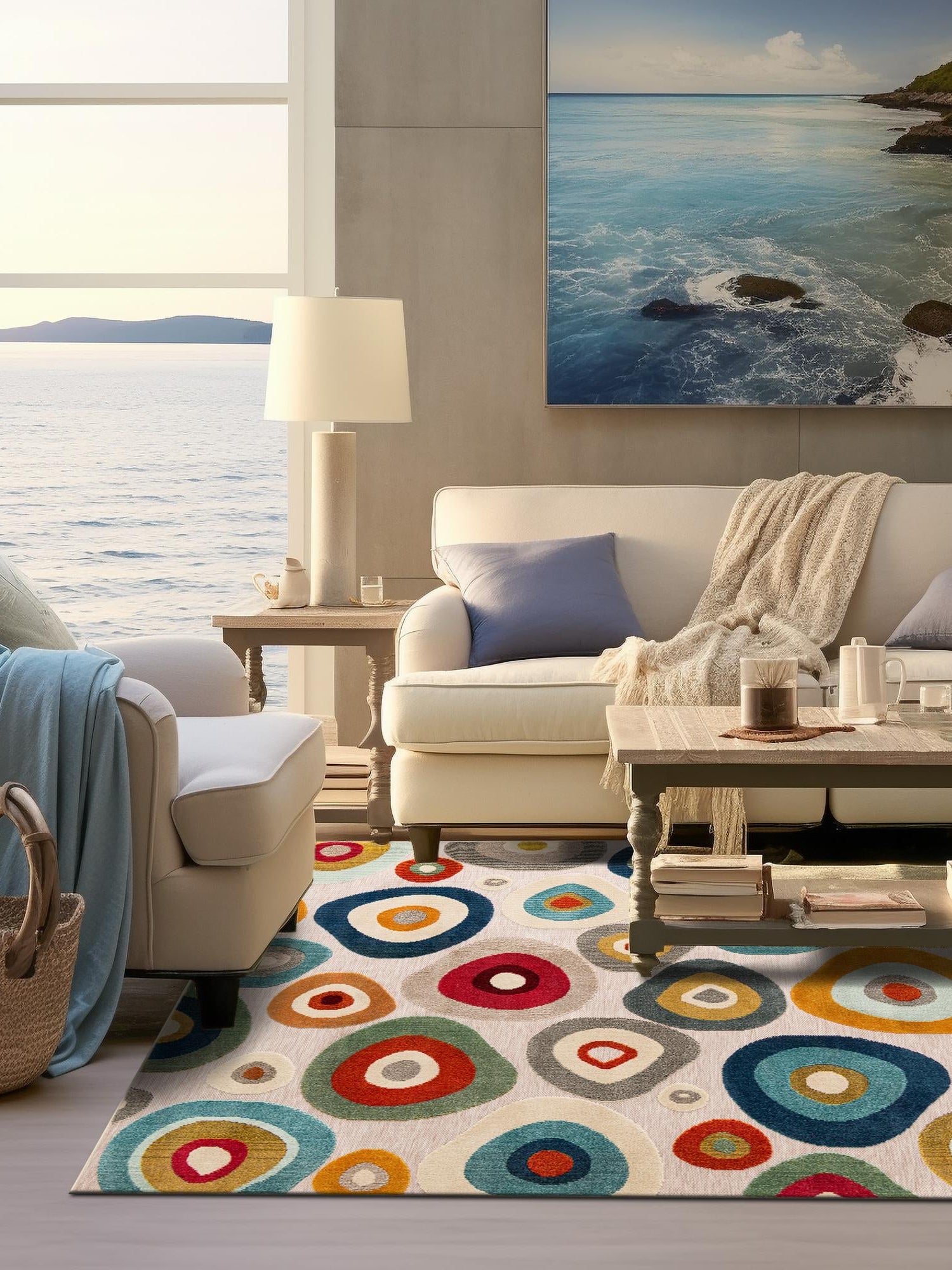 Multicolor Beige 7' 10 x 7' 10 Outdoor Casablanca Square Area Rug Weather Resistant for Patio, Deck, Terrace, Balcony, Porch Polypropylene Vivid Colorful Modern Carpet for Sale at Rug Engine