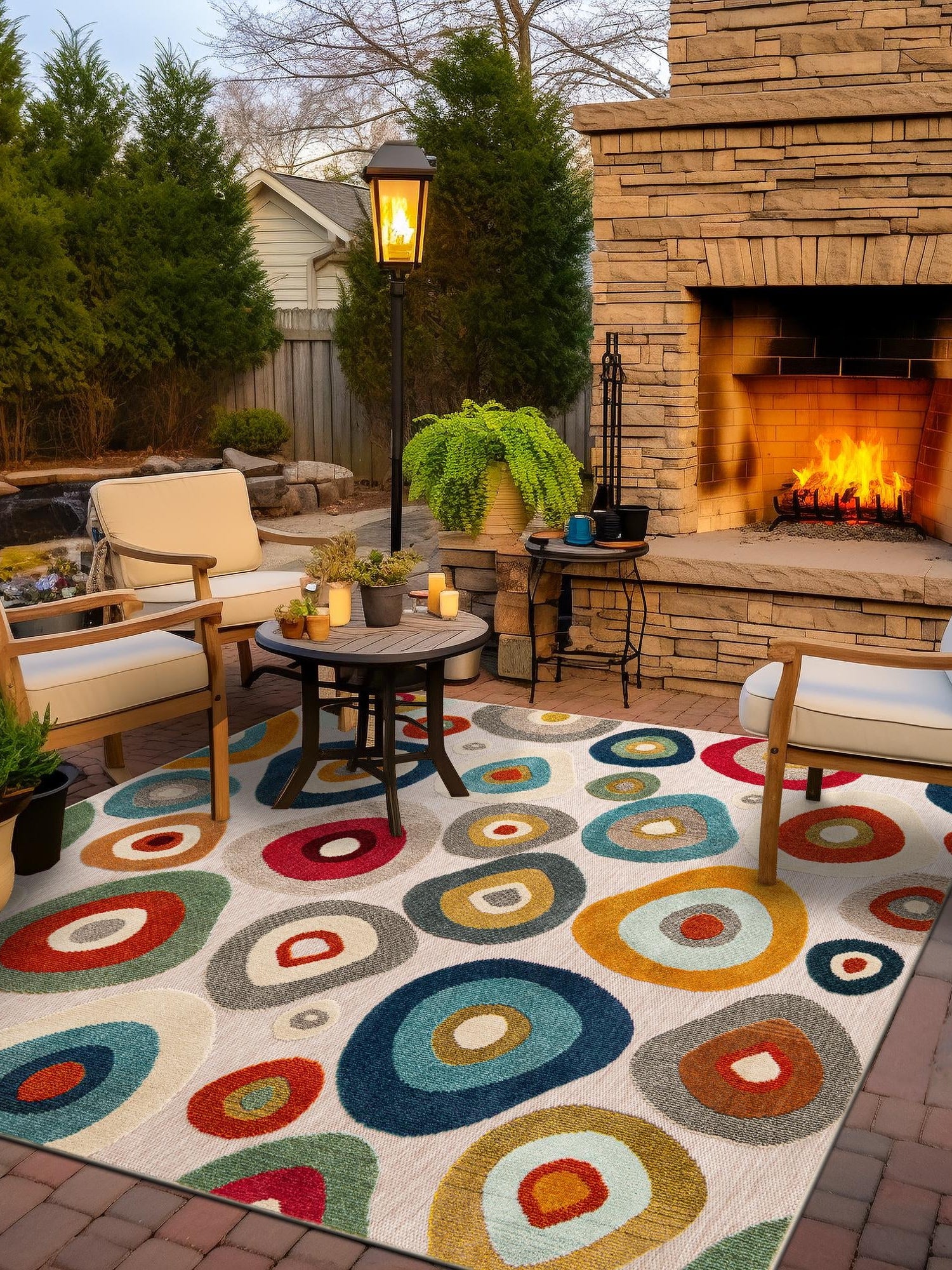 Multicolor Beige 7' 10 x 7' 10 Outdoor Casablanca Square Area Rug Weather Resistant for Patio, Deck, Terrace, Balcony, Porch Polypropylene Vivid Colorful Modern Carpet for Sale at Rug Engine