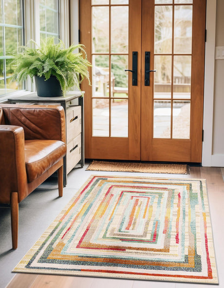 Multicolor Beige 2' x 3' 1 Outdoor Casablanca Rectangle Area Rug Weather Resistant for Patio, Deck, Terrace, Balcony, Porch Polypropylene Vivid Colorful Modern Carpet for Sale at Rug Engine