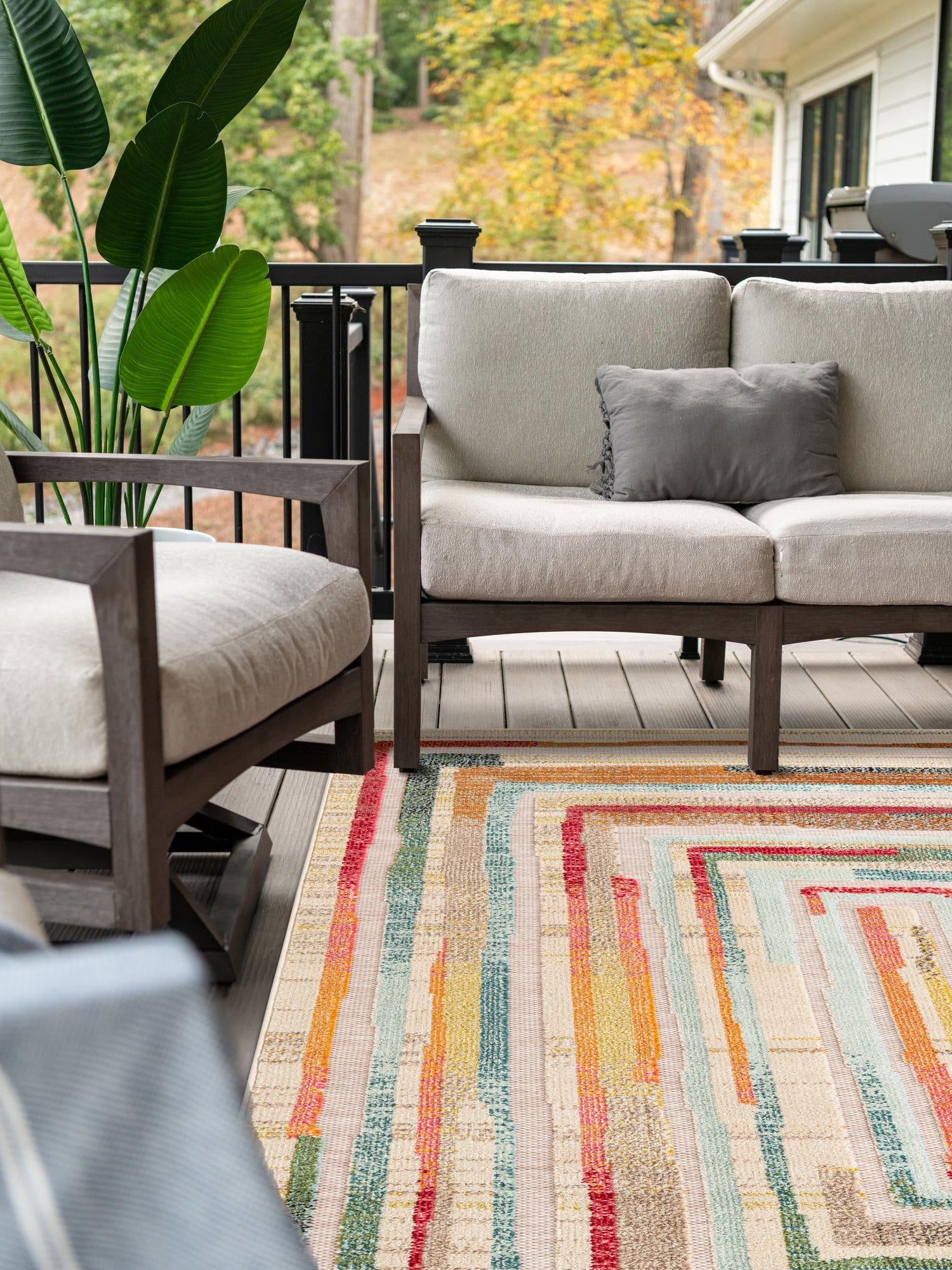 Multicolor Beige 2' x 3' 1 Outdoor Casablanca Rectangle Area Rug Weather Resistant for Patio, Deck, Terrace, Balcony, Porch Polypropylene Vivid Colorful Modern Carpet for Sale at Rug Engine