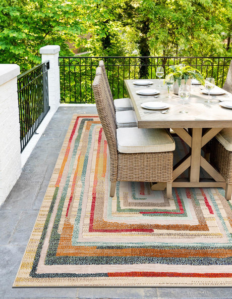 Multicolor Beige 5' 1 x 7' 1 Outdoor Casablanca Rectangle Area Rug Weather Resistant for Patio, Deck, Terrace, Balcony, Porch Polypropylene Vivid Colorful Modern Carpet for Sale at Rug Engine