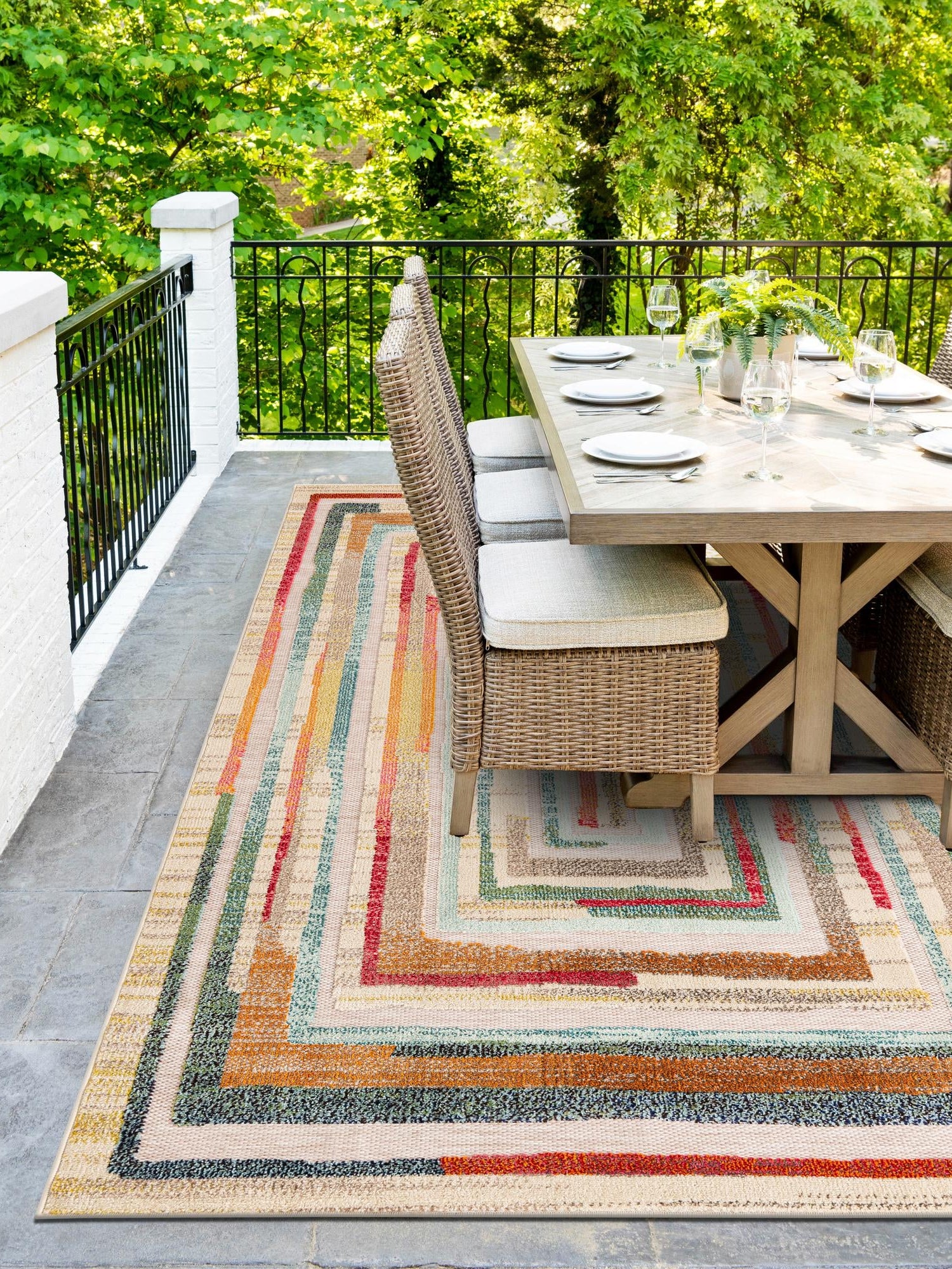 Multicolor Beige 2' x 3' 1 Outdoor Casablanca Rectangle Area Rug Weather Resistant for Patio, Deck, Terrace, Balcony, Porch Polypropylene Vivid Colorful Modern Carpet for Sale at Rug Engine