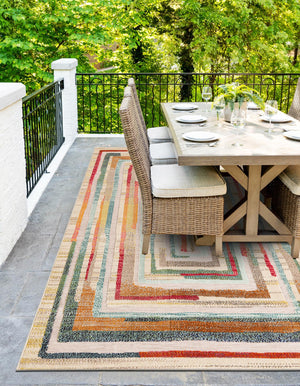 Multicolor Beige 7' 10 x 10' Outdoor Casablanca Rectangle Area Rug Weather Resistant for Patio, Deck, Terrace, Balcony, Porch Polypropylene Vivid Colorful Modern Carpet for Sale at Rug Engine
