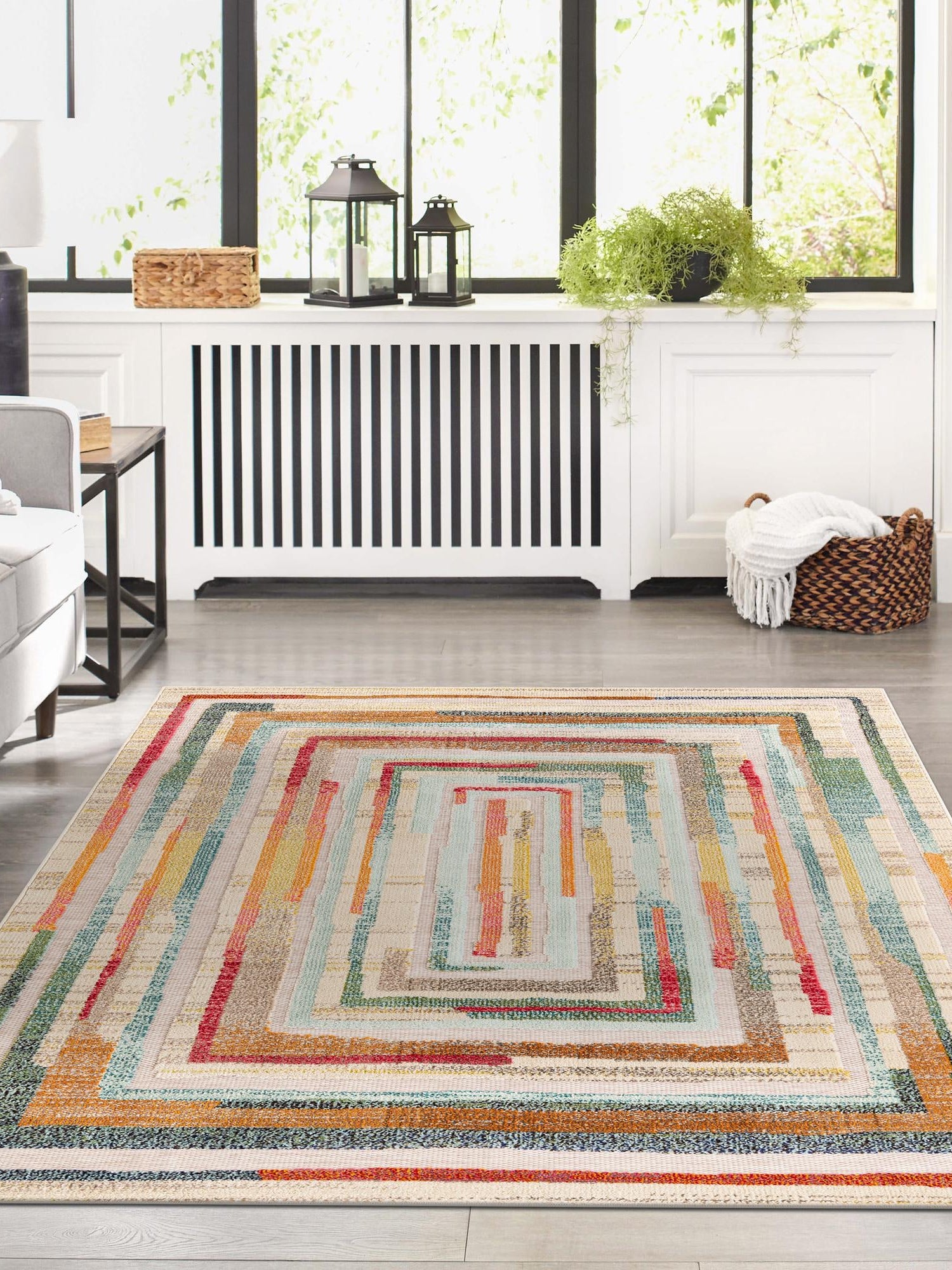 Multicolor Beige 6' 1 x 9' Outdoor Casablanca Rectangle Area Rug Weather Resistant for Patio, Deck, Terrace, Balcony, Porch Polypropylene Vivid Colorful Modern Carpet for Sale at Rug Engine
