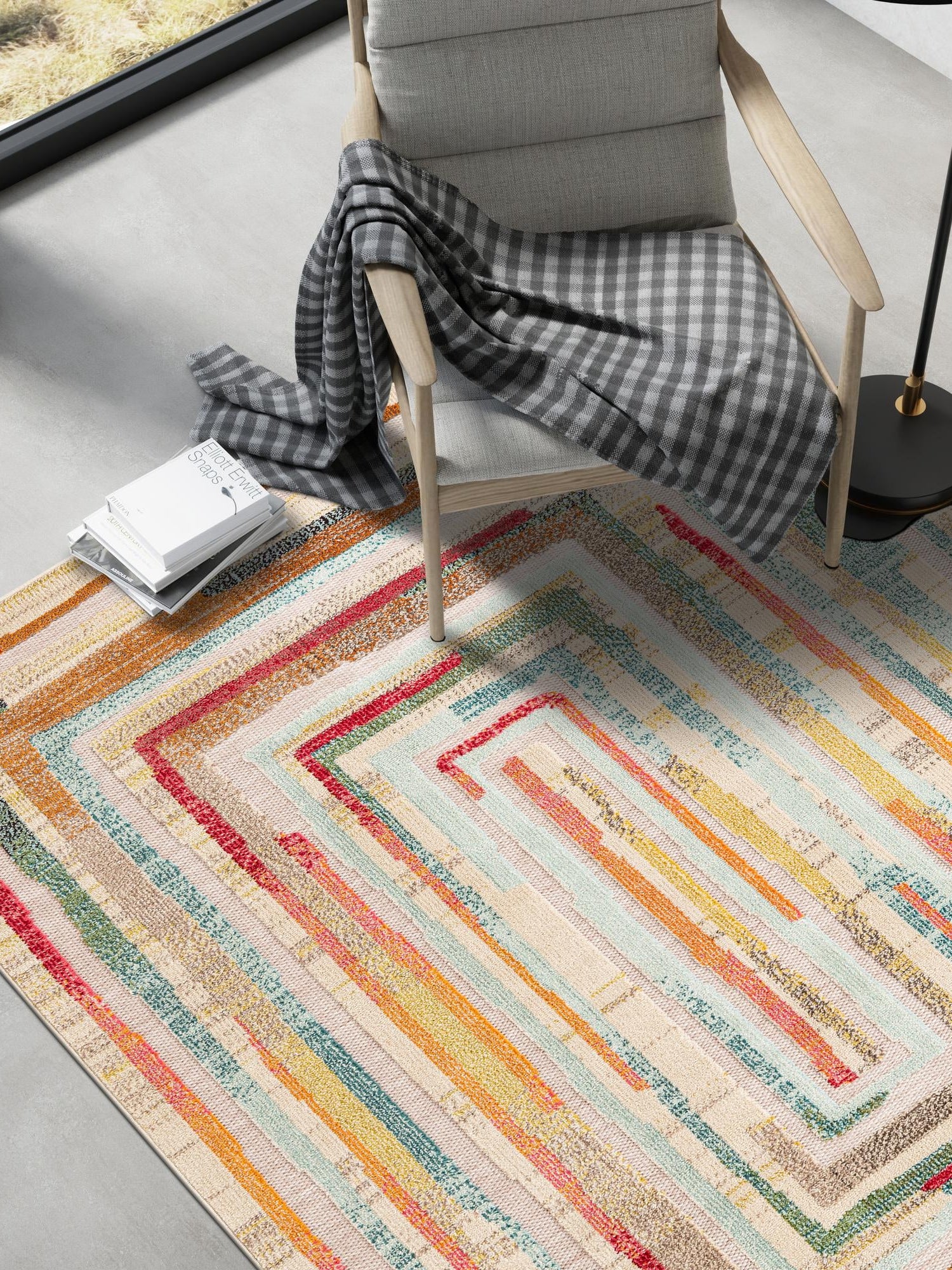 Multicolor Beige 2' x 3' 1 Outdoor Casablanca Rectangle Area Rug Weather Resistant for Patio, Deck, Terrace, Balcony, Porch Polypropylene Vivid Colorful Modern Carpet for Sale at Rug Engine