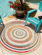 Multicolor Beige 7' 10 x 7' 10 Outdoor Casablanca Round Area Rug Weather Resistant for Patio, Deck, Terrace, Balcony, Porch Polypropylene Vivid Colorful Modern Carpet for Sale at Rug Engine