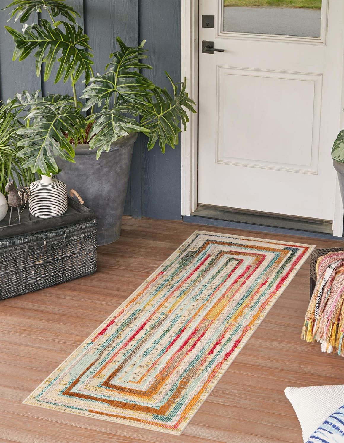 Multicolor Beige 2' x 8' Outdoor Casablanca Runner Area Rug Weather Resistant for Patio, Deck, Terrace, Balcony, Porch Polypropylene Vivid Colorful Modern Carpet for Sale at Rug Engine