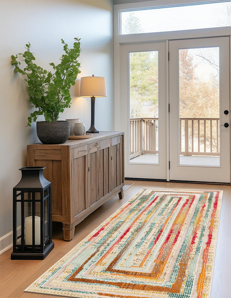 Multicolor Beige 2' 7 x 10' Outdoor Casablanca Runner Area Rug Weather Resistant for Patio, Deck, Terrace, Balcony, Porch Polypropylene Vivid Colorful Modern Carpet for Sale at Rug Engine